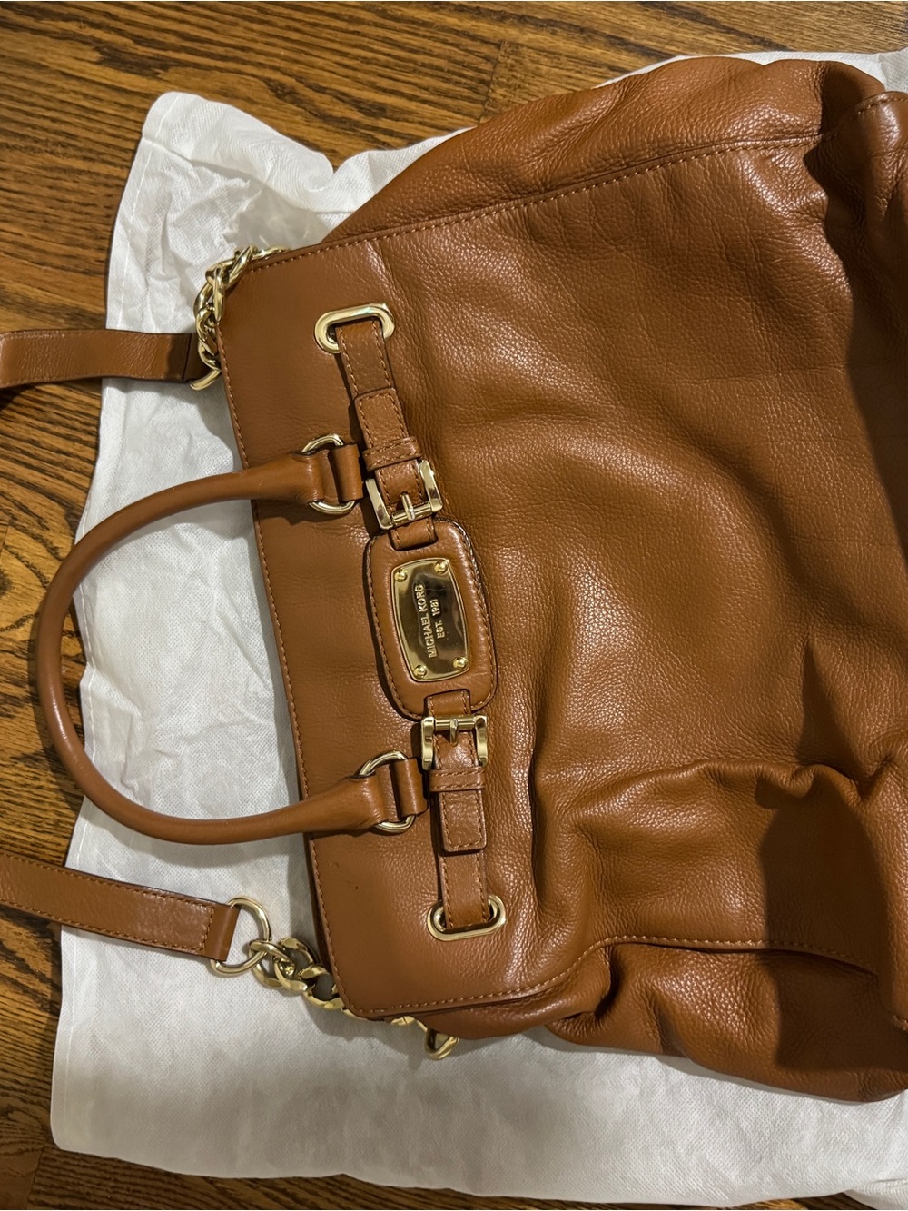 Michael Kors Cognac Leather Satchel with Gold Hardware - Picture 4 of 6
